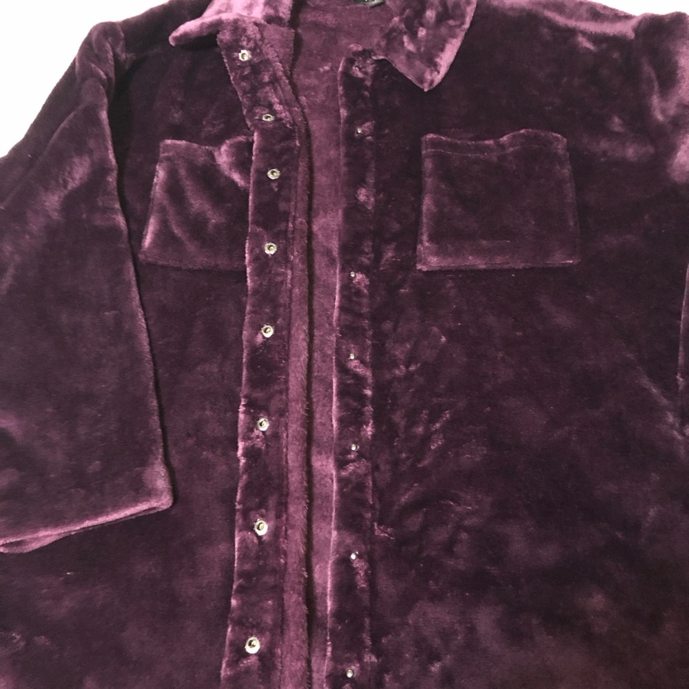 Torrid Plus size 2X Plush purple plum velour Snap Front Shirt Jacket shacket